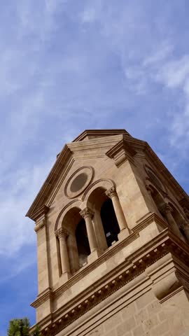 Clouds moving over Cathedral Basilica of St. Francis of Assisi in Santa Fe, New Mexico