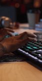 Vertical Screen: Close Up Footage of Black Woman's Hands Working on Keyboard and Monitor. Female Hands Typing in Creative Game Development or Animation Agency. Female Sales Manager Developing a Plan