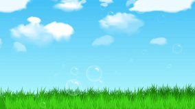 Bubbles Floating Above Green Grass With Blue Sky Video