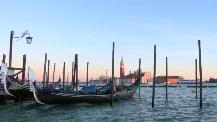 Gondolas moored in San Marco, Venice (Italy)