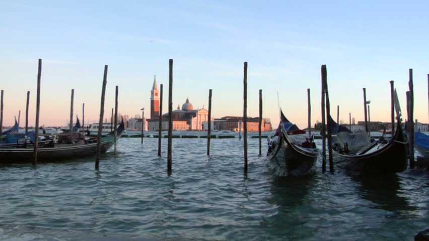 Gondolas moored in San Marco, Venice (Italy)