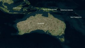 Drawing the borders of the state of Australia on the map. Approaching from outer space.