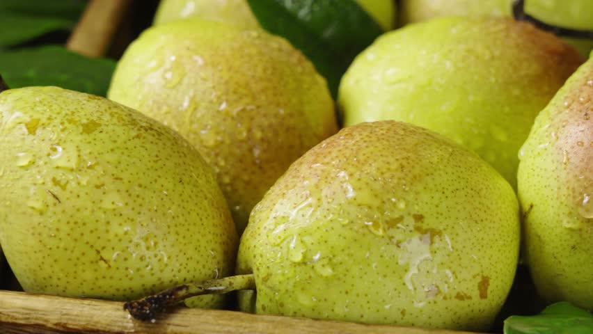 fresh ripe pears on wooden table. Royalty-Free Stock Footage #3454596563
