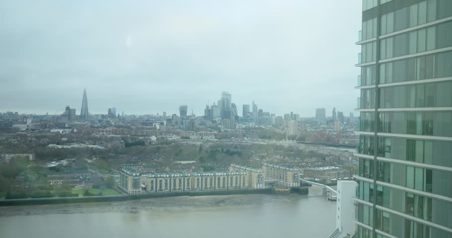 View on London Skyline, with Thames River and Residential Housing