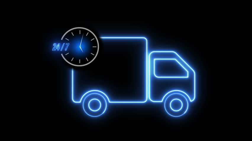 Animation of truck car with clock icon isolated on transparent background. Concept of transportation, distribution, global logistics network, import-export, delivery and shipping, worldwide business.
