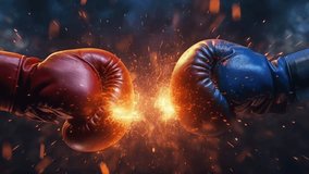 Boxing gloves colliding the fight with fire. 4K video looping animation - Powered by Shutterstock - Get 15% off with code: PIKWIZARD15