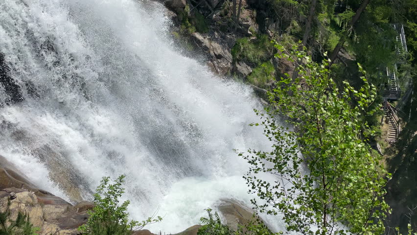Stuibenfall waterfall bigest waterfall in Tirol in the �tztal valley in Tyrol Austria during a beautiful springtime day in the Alps.