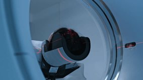 Focus on smiling doctor radiologist observing patient undergoing MRI, CT or PET scan in hospital diagnostic room. Qualified medical professional conducts emergency examination using modern equipment. - Powered by Shutterstock - Get 15% off with code: PIKWIZARD15