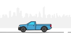 4K Blue Pick Up Truck Animation Video