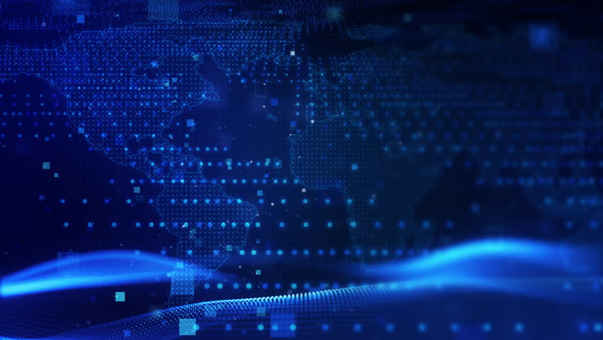 Digital World Map background concept, ideal for illustrating global business, Technology and communication networks, or geographical information. Modern motion particle graphic cyberspace concept.