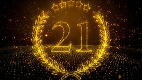 Abstract Golden Shiny Number 21 Laurel Wreath Label Dotted Lines Wireframe Particle Space Motion Reveal Effect With Wavy Dots Floor Pattern - Powered by Shutterstock - Get 15% off with code: PIKWIZARD15