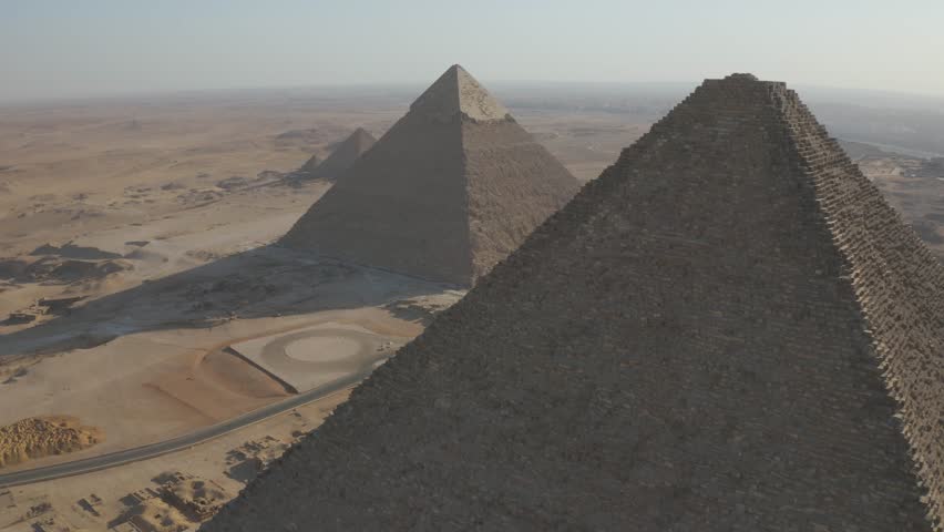 Drone of the great pyramids of giza one of the sevevn wonders of the world in Egypt