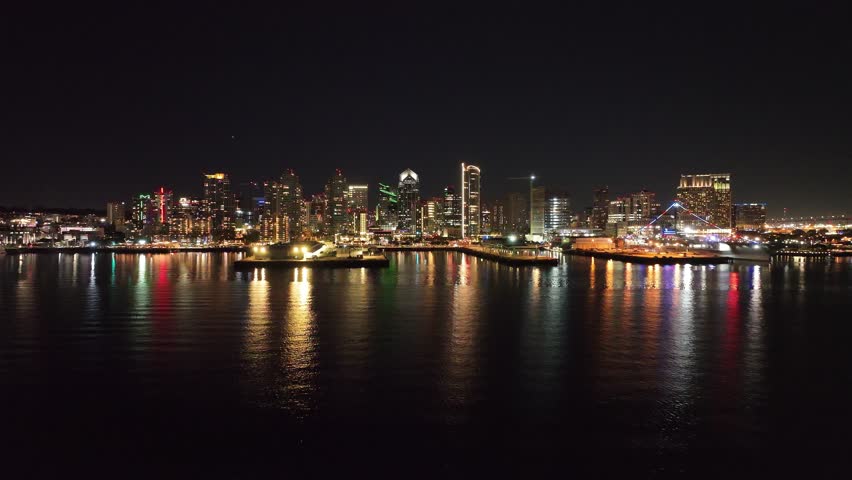San Diego Skyline At San Diego In California United States. Megalopolis Downtown Night California Cityscape. Business Travel. San Diego Skyline At San Diego In California United States.