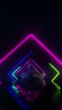 Flying through a multicolored neon tunnel with diamond-shaped figures. Vertical looped video