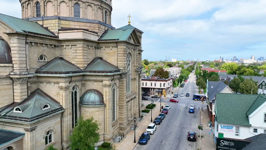 Aerial View of Basilica of Saint Josaphat in Milwaukee Pedestal Shot