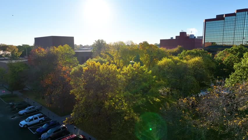 Aerial View of Fort Wayne Downtown, Autumn Foliage and Courthouse
