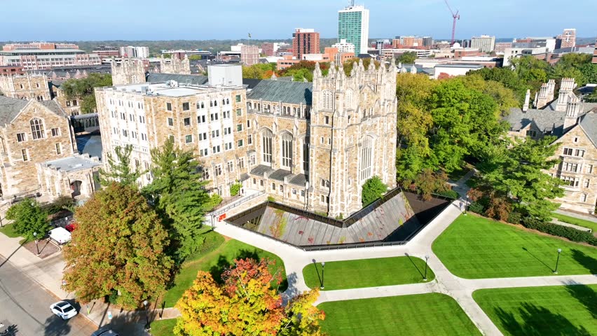 Aerial View of University of Michigan with Gothic Architecture