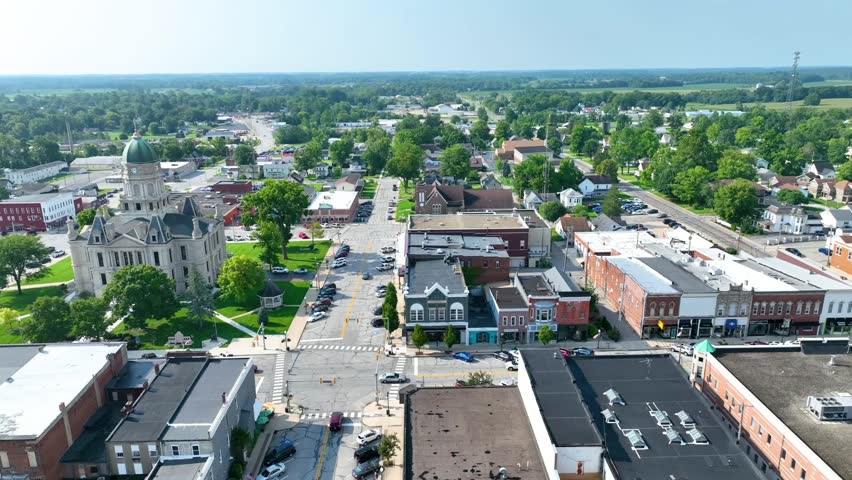 Aerial View of Whitley County Courthouse in Columbia City, Indiana
