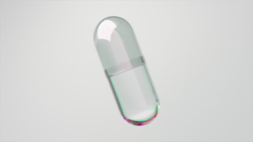Clear 3D capsule with a holographic effect on a neutral background