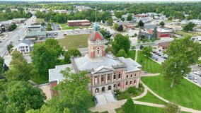 Aerial Orbit of Elkhart County Courthouse with Clear Skies
