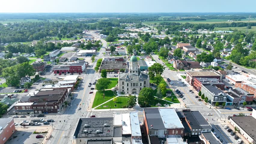 Aerial Arc Shot of Whitley County Courthouse, Columbia City Indiana