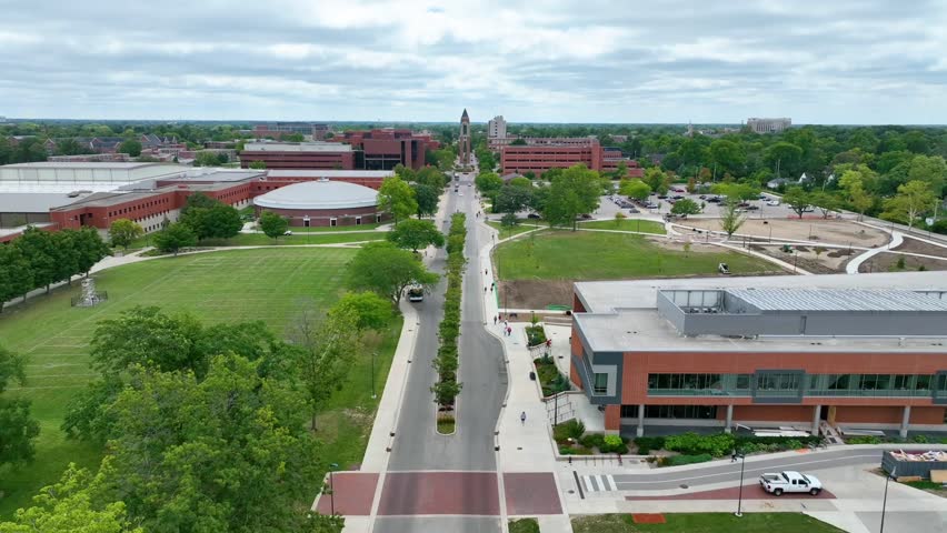 Aerial Flyover of Ball State University Campus Life and Architecture