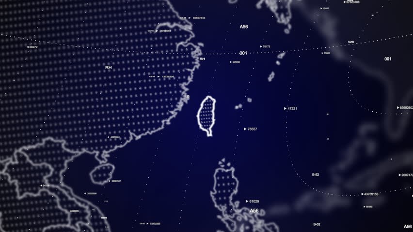 digital globe rotating, zooming in on Taiwan country. Data analysis Technology Cinematic Globe rotating on Taiwan Country data analysis background Energy particles around the Globe