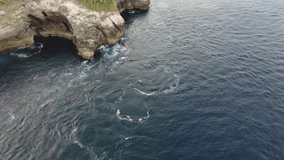 Aerial view of Atuh Beach, Nusa Penida, Bali Indonesia from the cliff by drone