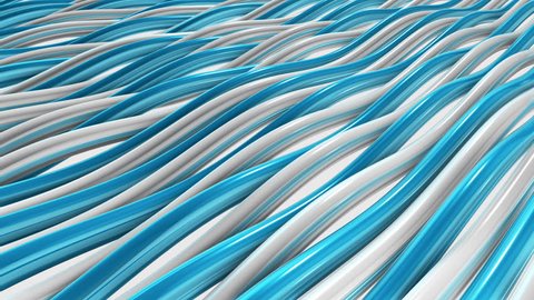 Abstract background with animation of waving colorful glossy stripes. Animation of seamless loop.