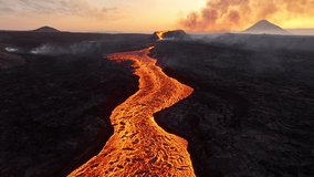 Volcano Eruption in Iceland, Flowing Red Hot Lava River, Incredible Nature Phenomenon, Spectacular Aerial of the Dramatic Litli Hrutur Volcanic Eruption in Reykjanes Peninsula - Powered by Shutterstock - Get 15% off with code: PIKWIZARD15