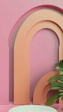 Vertical format loop video of podium with abstract geometric pink tones elements and exotic shapes and background for product display