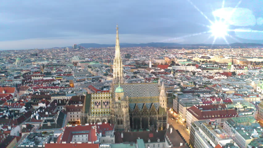 Vienna austria City skyline aerial shot. Cathedrals and cityscape. Significant tourist sites from above