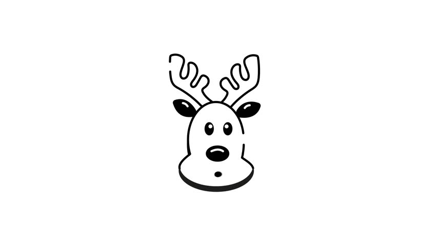 Cute xmas reindeer, outline icon animation 
