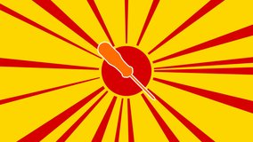 A screwdriver symbol on the background of animation from moving rays of the sun. Large orange symbol increases slightly. Seamless looped 4k animation on yellow background
