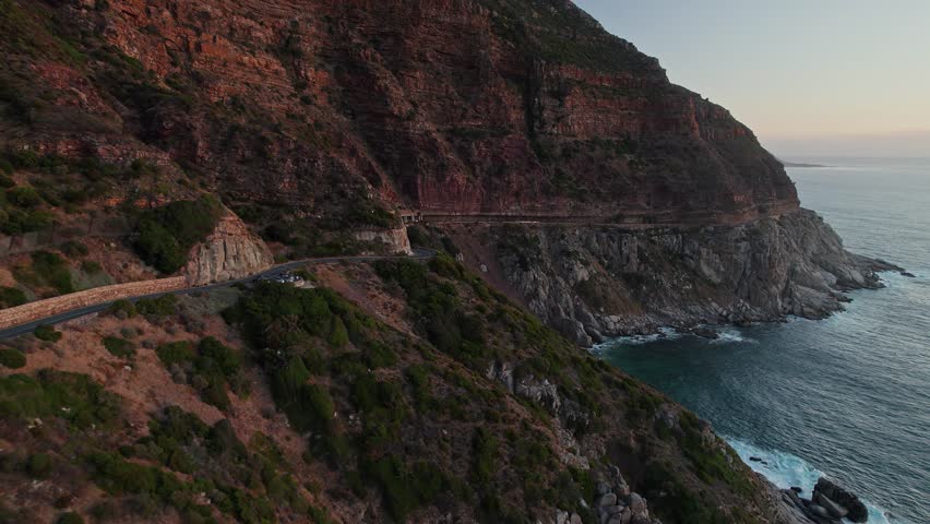 Scenic View Of Chapman's Peak Drive During Sunset In Cape Town, South Africa - Drone Shot Royalty-Free Stock Footage #3455328787
