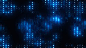 Bright blue disco lights background. Disco party glowing animation. VJ animation. Flicker wall lights. Night club, music video, LED screen and projector, glamour and fashion event, jazz, pop. 4k.	