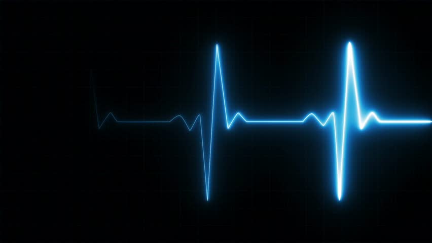 Heart beat pulse. Glowing neon blue heart cardiogram line on dark background. Electrocardiogram show heart beat line. cardiogram, Heart pulse. Motion graphic