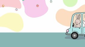 Beautiful Easter background with colorful Easter eggs and bunny riding a car, with Easter text. 2D animation - Powered by Shutterstock - Get 15% off with code: PIKWIZARD15