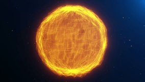 Abstract connections of glowing low poly lines neon glowing sphere in space with shiny particles. Virtual assistant animation. Energy orb. Technology digital background. Orange and dark blue. 4k 60fps - Powered by Shutterstock - Get 15% off with code: PIKWIZARD15