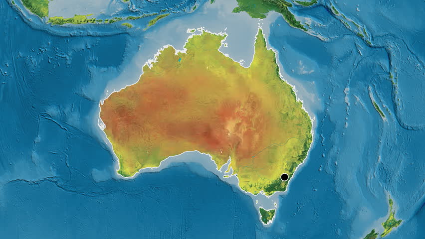 Australia on the globe. Outline. Topographic. No labels