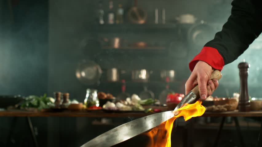 Super slow motion of flying asian wok noodles with prawns and vegetable. Filmed on high speed cinema camera, 1000 fps. Speed ramp effect.