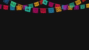 Papel picado_day of dead festival moving paper Mexican_3 strings top decorative_loop animation with an alpha channel
