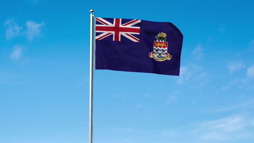 High detailed flag of Cayman Islands. National Cayman Islands flag. 3D Render. Sky Background. Royalty-Free Stock Footage #3455894929