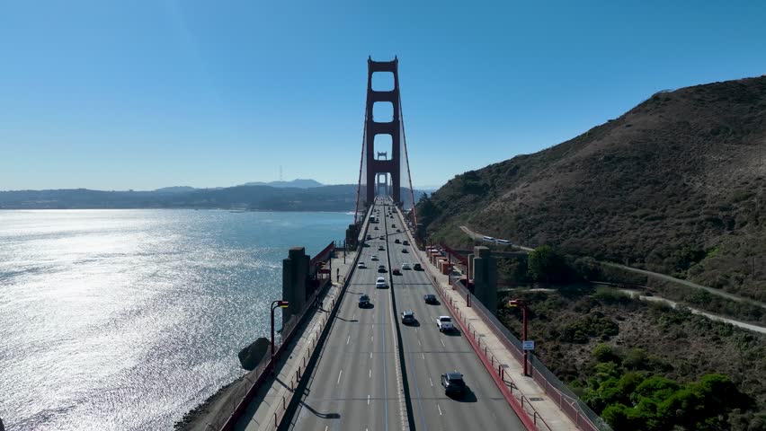 Golden Gate Bridge At San Francisco California United States. Viaduct Busy Transit San Francisco California. Town Sky Background Backgrounds Urban. Town Outdoor Backgrounds Downtown Panorama. Royalty-Free Stock Footage #3455943533