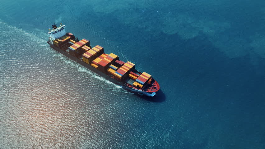 AI technology Cargo Container Ship with line connection logistics icons. Tehcnology Global Logistics international delivery concept, World map logistic and supply chain network distribution Container	