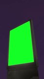 Timelapse, vertical video: blank vertical street green billboard poster or advertising pillar against the dark sky with stars and clouds at night. Green screen, chroma key and time lapse concept