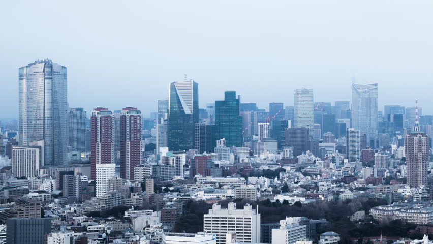 Time-lapse movie of evening city skyline. Tokyo, Japan. 