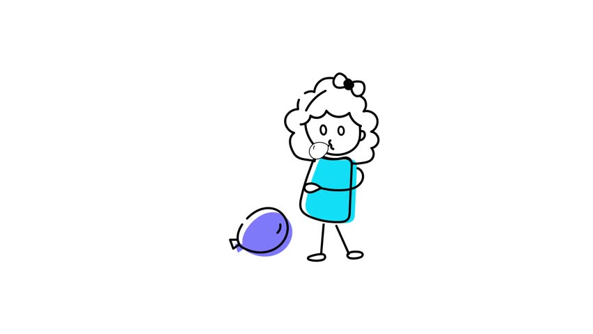 Handy doodle animated icon of a girl blowing balloon 