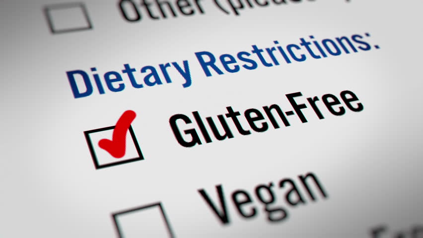 Animated Mouse Cursor Clicking "Gluten-Free" Checkbox for Dietary Restrictions Survey Question

