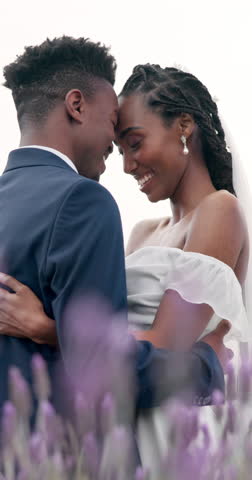 Outdoor, hug and black couple with marriage, wedding and happiness with romance, event and celebration. African man, woman and embrace outside, love or happy bride with groom, romantic and commitment Royalty-Free Stock Footage #3456101493